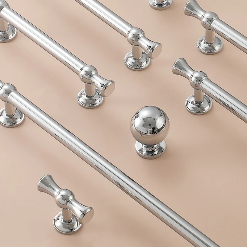 French Style Pure Copper Wardrobe Handle, Modern and Simple Chrome Plated Silver Drawer, Single Hole Cabinet, All Copper Handle