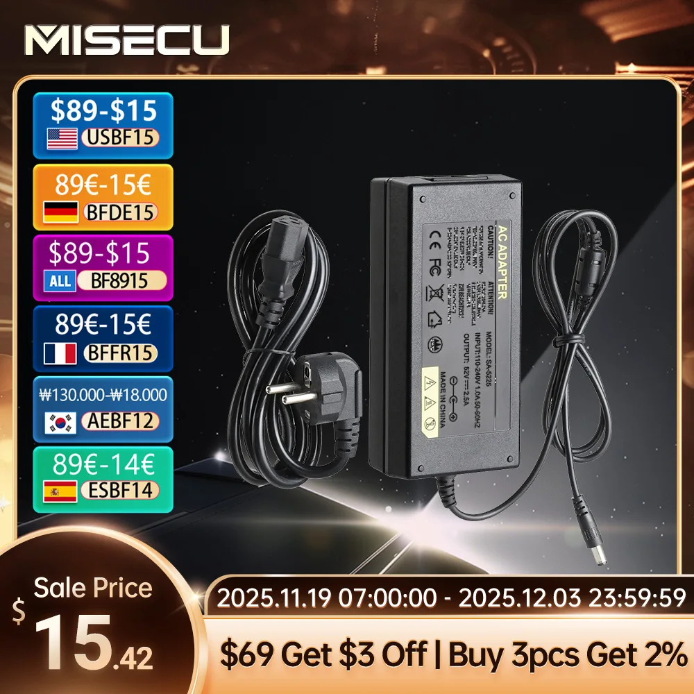 

MISECU 52 В 2,5 А DVR NVR адаптер питания переменного тока 100-240 В PoE рекордер наблюдения источник питания настенное зарядное устройство 5,41 мм вилка стандарта ЕС/США/Австралии/Великобритании