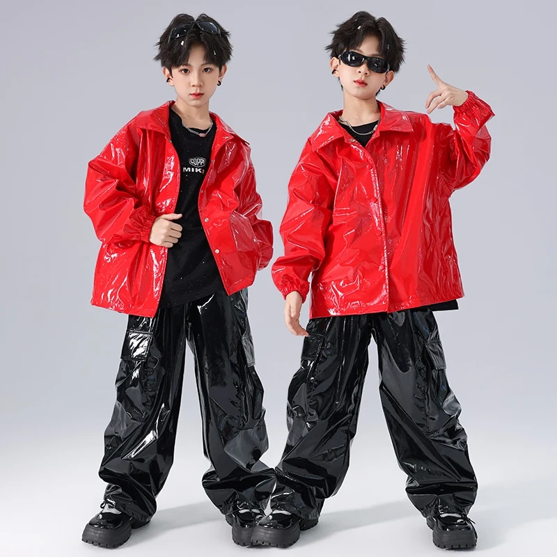 Nieuwe Jongens Meisjes Hiphop Kleding Straat Jazzdans Kostuums Lederen Kleding Cargo Broek Pak Stadium Outfit Catwalk Wear DQL10393