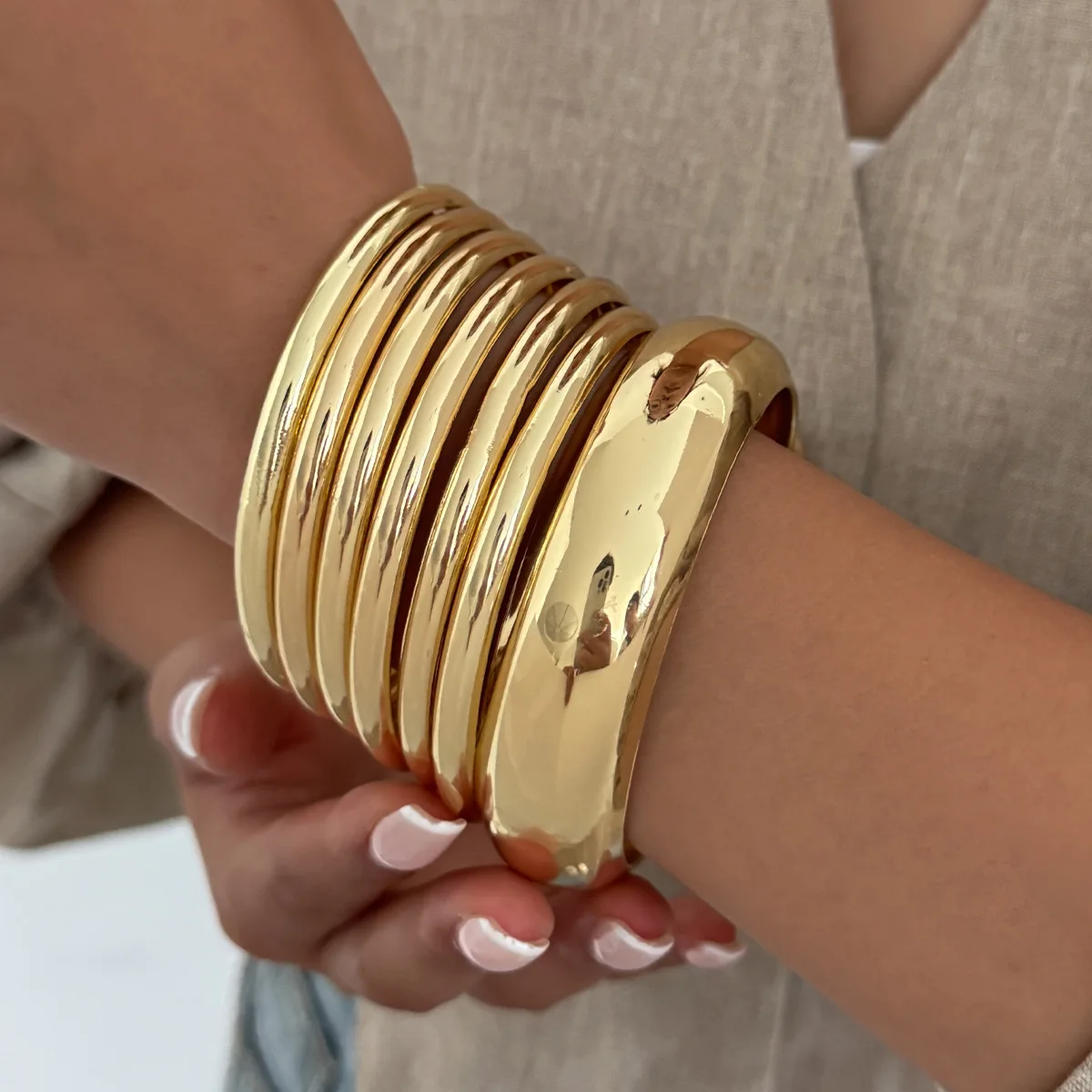 Ingemark Punk Hip-Hop Glatte Breite Dünne Stapeln Armreifen Frauen Vintage Geometrie Metall Armbänder Steampunk Neue Schmuck Zubehör