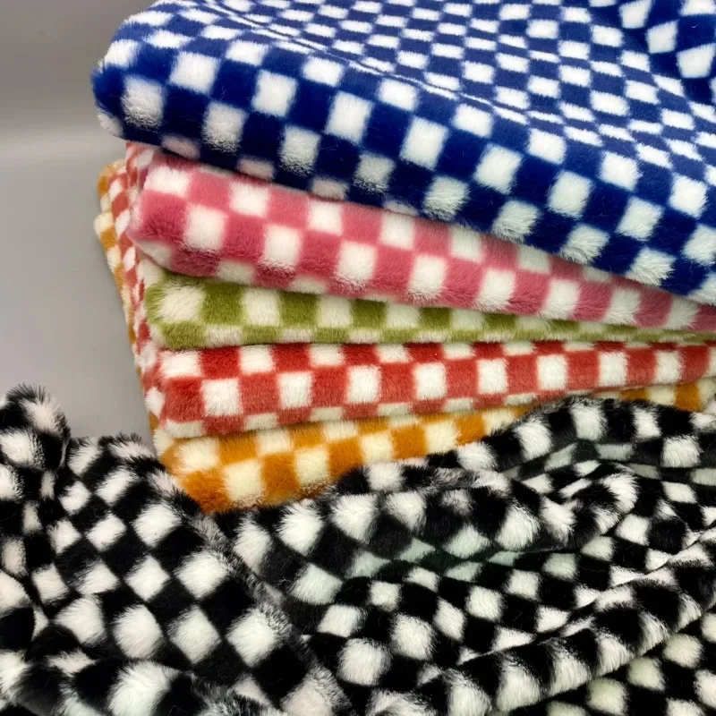 9mm Imitation Otter Rabbit Hair Chessboard Plaid Plush Fur Fabric Handmade DIY Bag Toy Photo Background Diy Sewng By The Meter