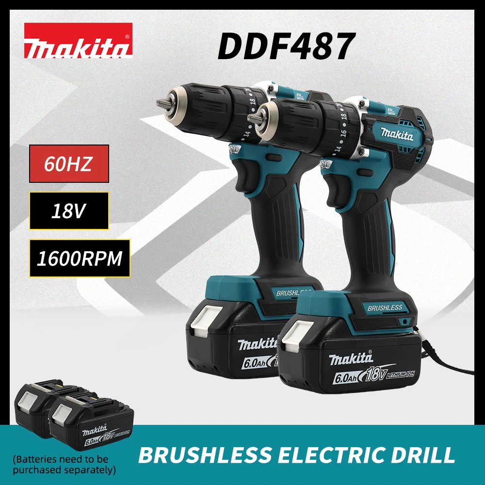 Makita  DDF487  LXT Compact Electric Drill 1600RPM Cordless Brushless High Torque Screwdriver Power Tool  For Makita 18V Battery