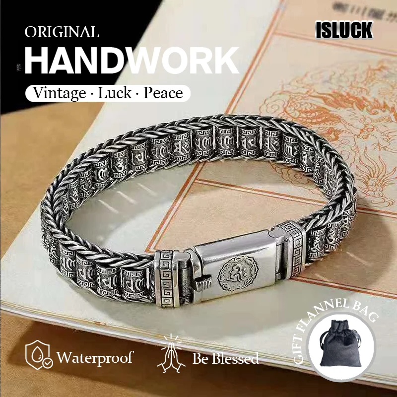 Handmade creative warp wheel bracelet men's silver ladies jewelry six-word mantra personality trend retro bracelet.