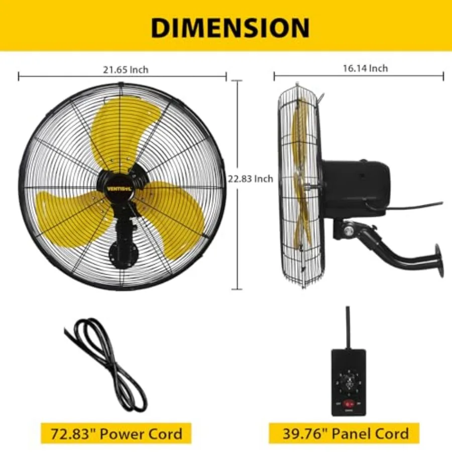 20 Inch Wall Mount Fan Oscillating, 4, 460 CFM High Velocity Industrial Wall Fan for Indoor, Commercial, Residential, Warehouse view 2