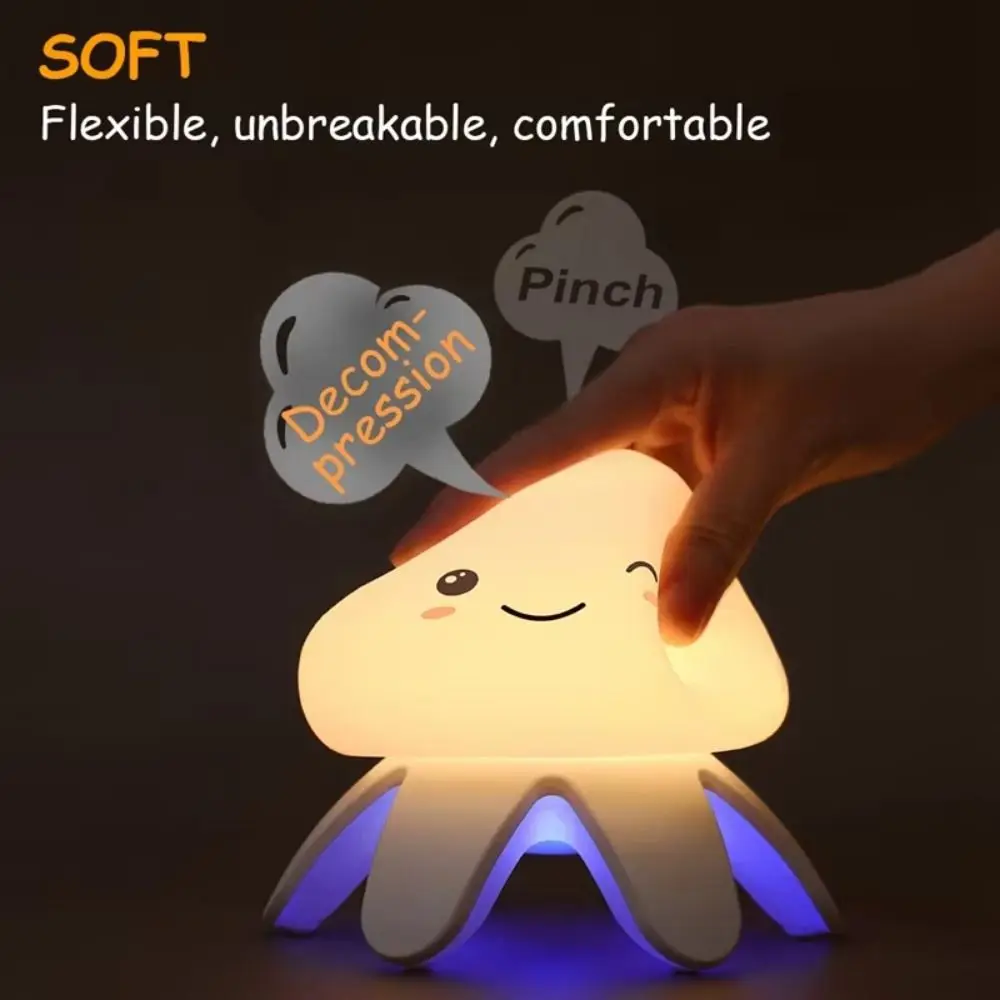 Color Changing Cute Octopus Night Light Adjustable Touch/Remote Control LED Jellyfish Table Lamp Warm/RGB Light Stepless Dimming