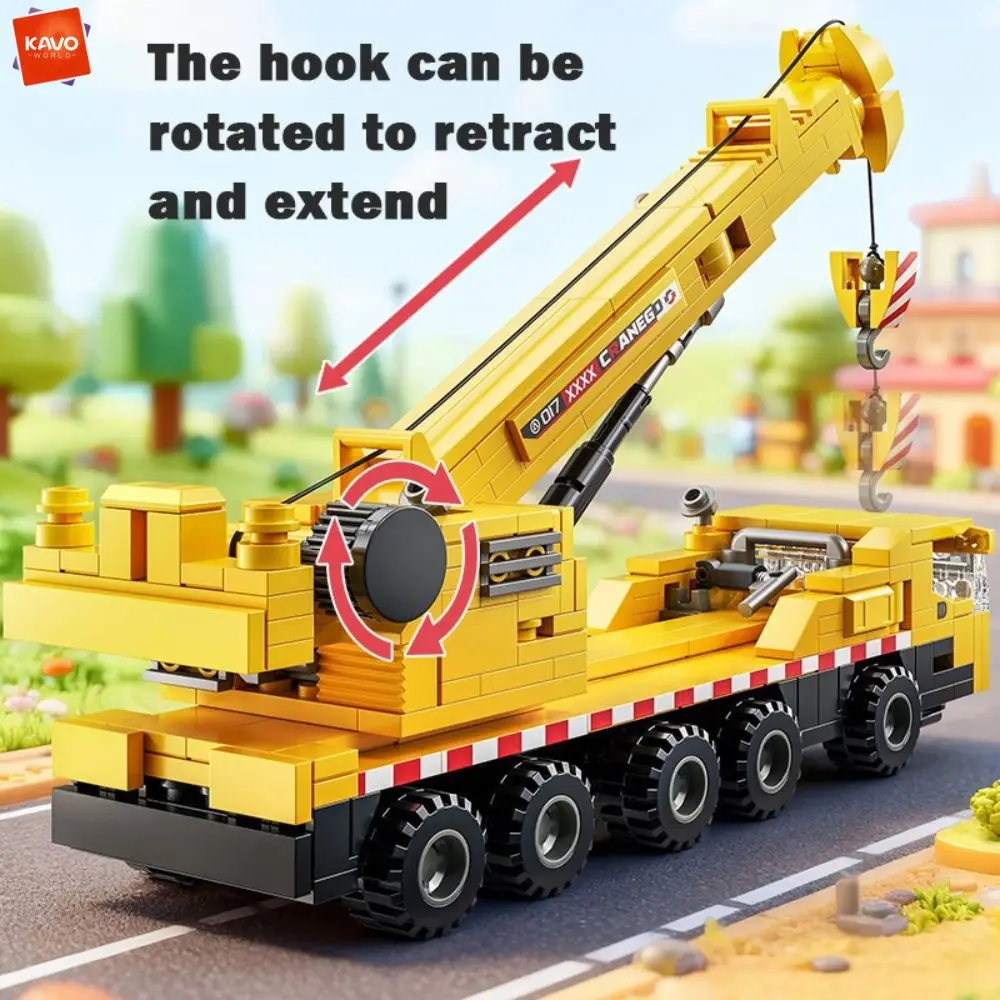 KAVOWORLD 405PCS DIY Crane Truck Engineering Blocks Inertia Moving Construction Vehicle STEM Durable Educational Toy for Kids