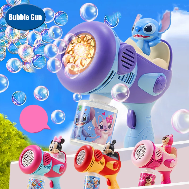 Stitch Mickey Minnie Bubble Gun Toys For Kids Soap Bubbles Children Party Games Summer Outdoor kids Electric Bubble machinesGift