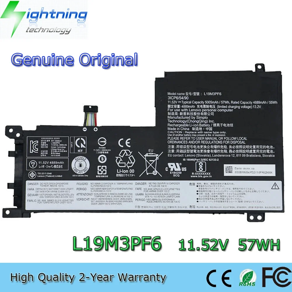 New Original L19M3PF6 11.52V 57Wh Laptop Battery for Lenovo IdeaPad 15IIL05 5 15ARE05 Series L19L3PF2 L19D3PF3 L19C3PF5