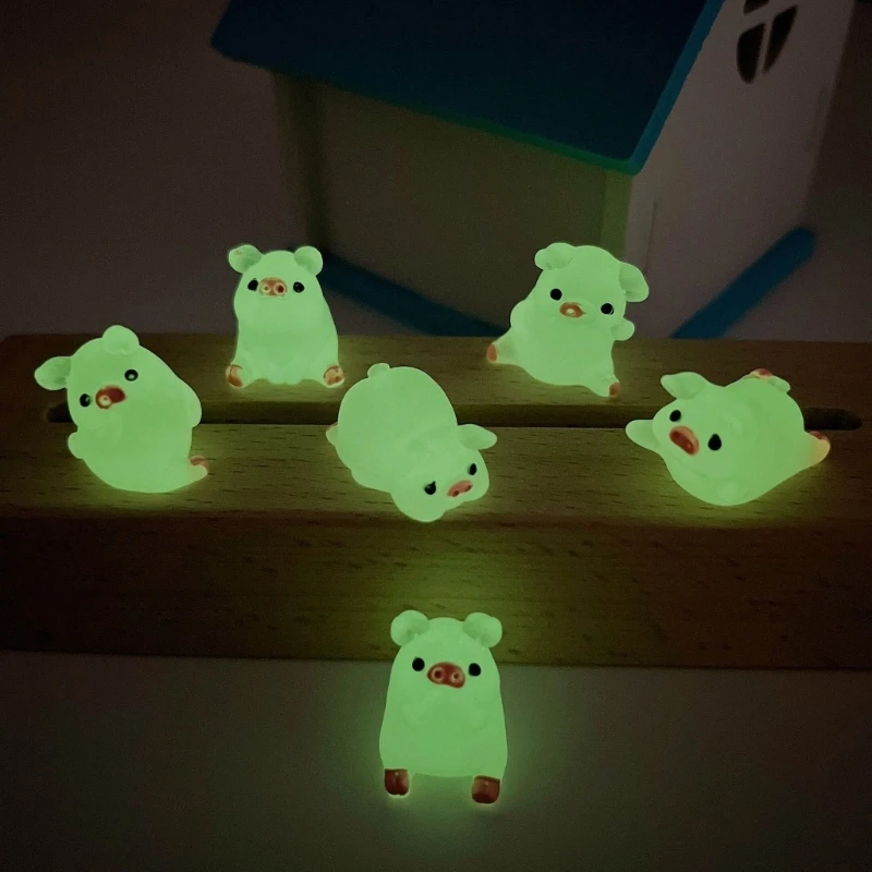6 pezzi mini figurine maiale in resina artigianato fai da te figurine in miniatura piggy luminose maiale Dropship