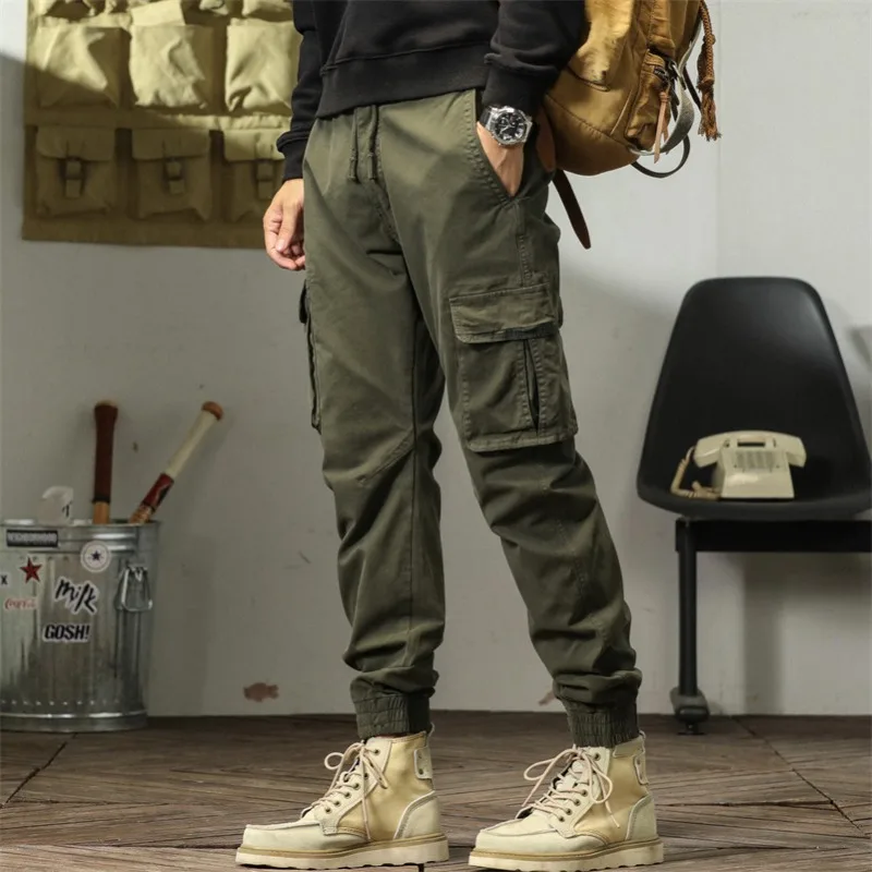 

American Workwear Pants for Men Autumn New Style Foot Binding Large Size Multi Pocket Casual Pants Trendy Brand Loose Sports