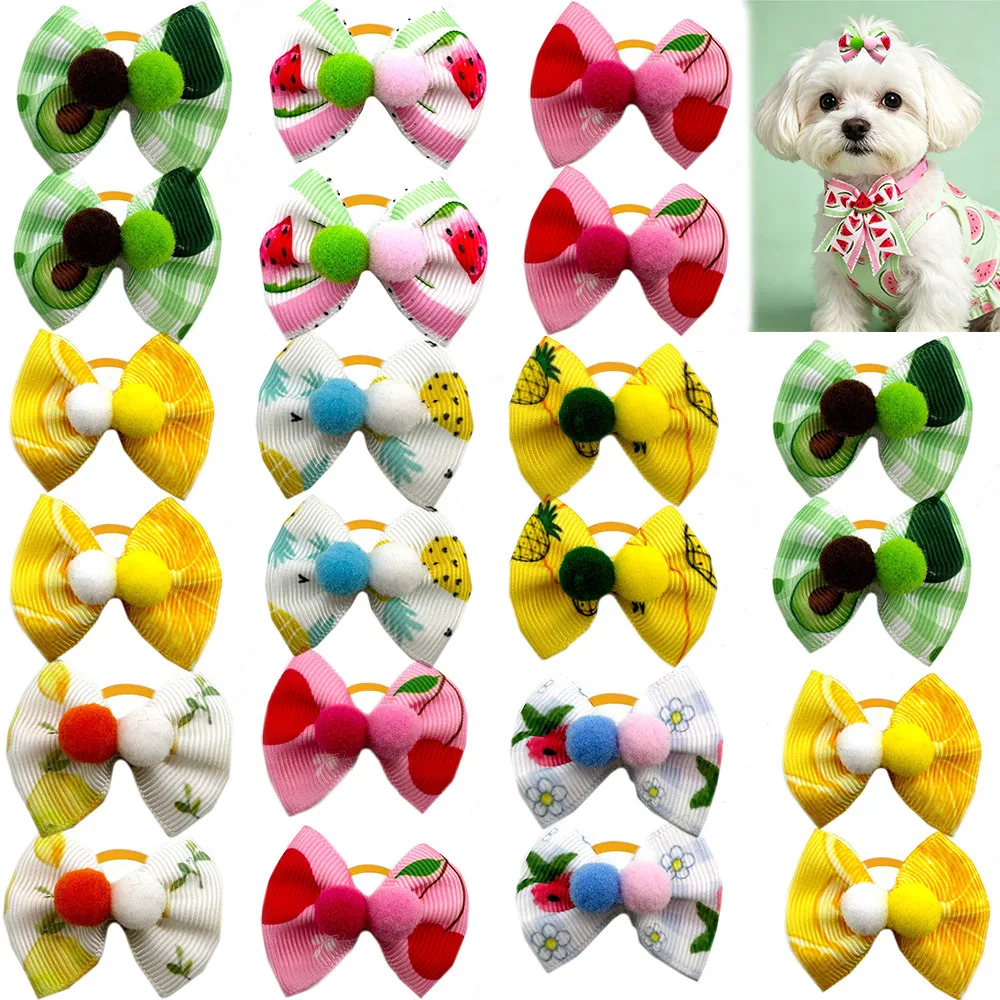 50-100-lacos-fofos-de-pompom-para-caes-com-elasticos-lacos-de-verao-com-tema-de-frutas-para-caes-e-gatos-lacos-para-filhotes-acessorios-de-higiene-para-animais-de-estimacao