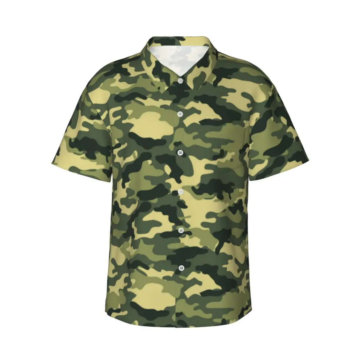 

Woodland Camouflage Vacation Shirt Mens Army Camo Print Casual Shirts Summer Short Sleeve Graphic Novelty Oversized Blouses Gift