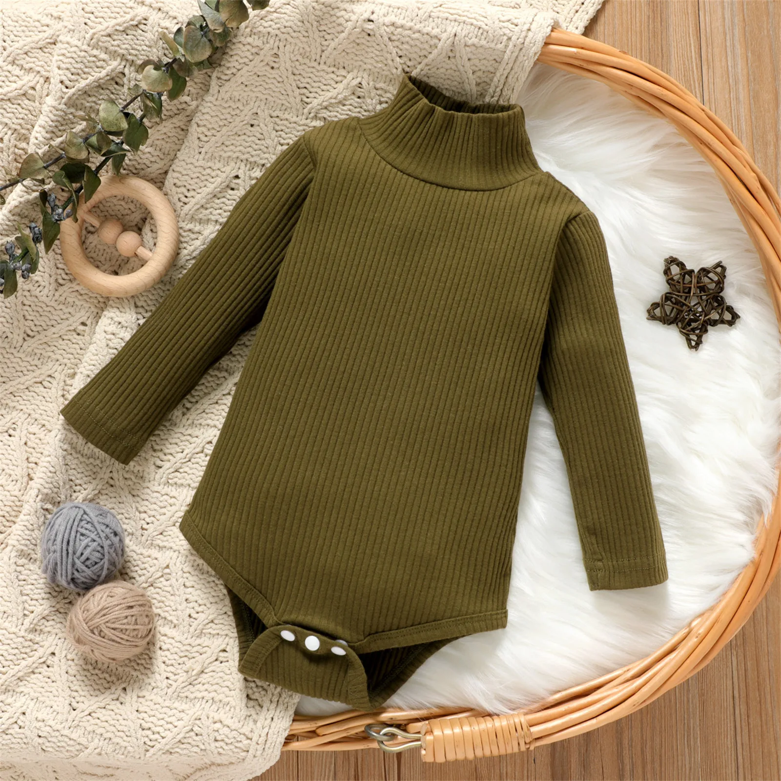 PatPat Baby Boy/Girl 95% Cotton Ribbed Turtleneck Long-sleeve Romper  Soft and Comfortable Perfect for Outings and Daily Wear