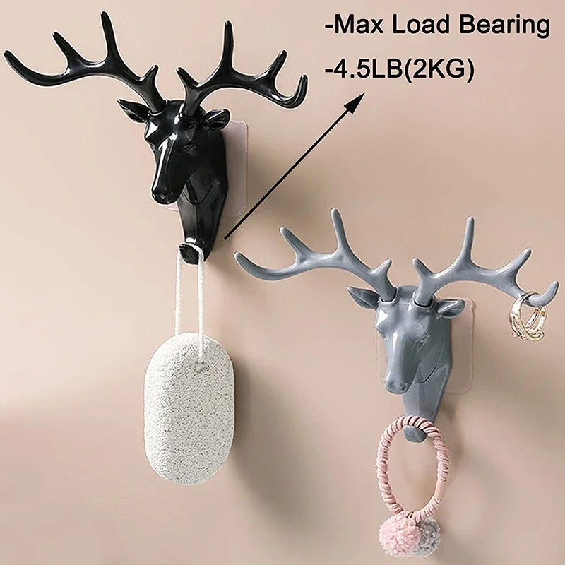 1p Antlers Self-adhesive Hooks Keys Storage Holder Hang On The Wall Hooks Hangers Bag Coat Rack For Home Wall Hanging Decor Deer