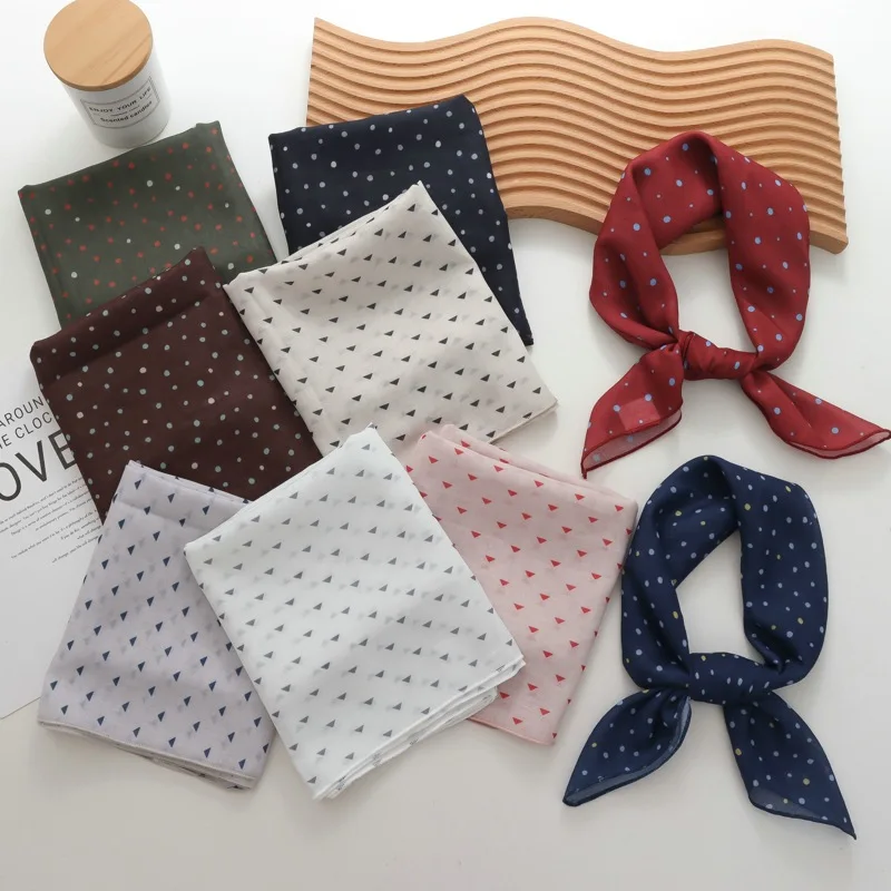 2025 New Retro Pure Color Cotton and Linen Polka Dot Small Square Towel Women's Silk Scarf HighGrade Neck Scarf Decorative Scarf