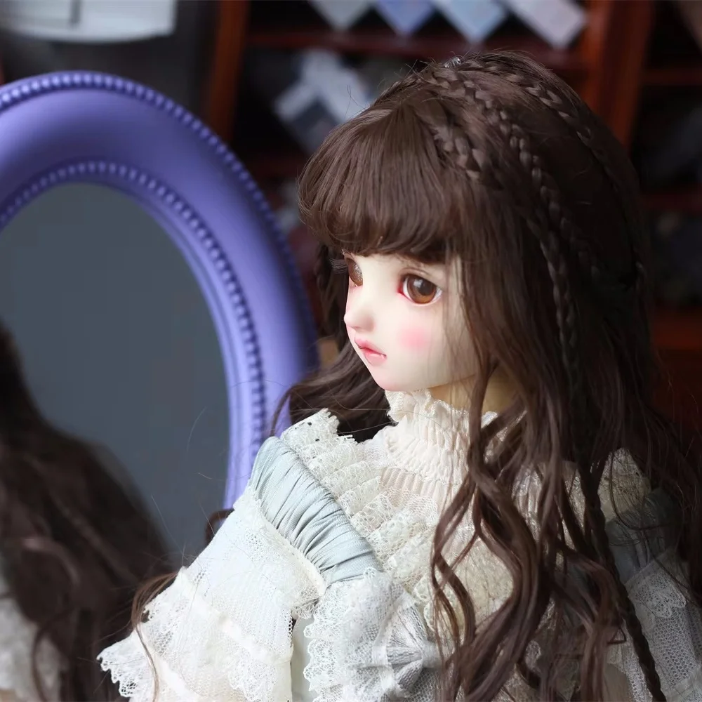 Bjd/sd boneca peruca elegante marrom meninas brinquedos 1/3 1/4 bonito macio leite seda longa trança estilo antigo cabelo encaracolado presentes boneca acessórios