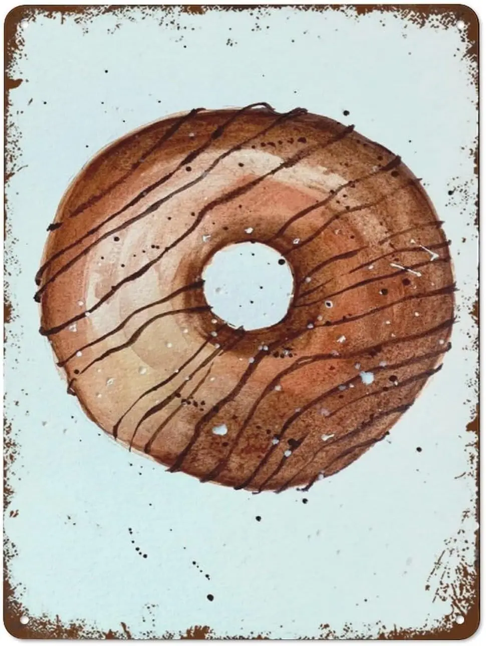 Doughnut Watercolor Paining Retro Metal Decoration Poster Sign Farmhouse Warehouse Barn Plaque Embossed signage orna