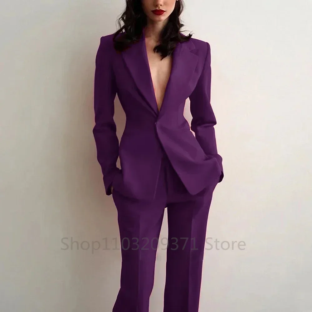Women's Suit Party Wedding Plus Size 2pcs Slim Fit Spike Collar Prom Blazer Pants Outfit Dress Evening Dresses for Prom Traf Set view 4