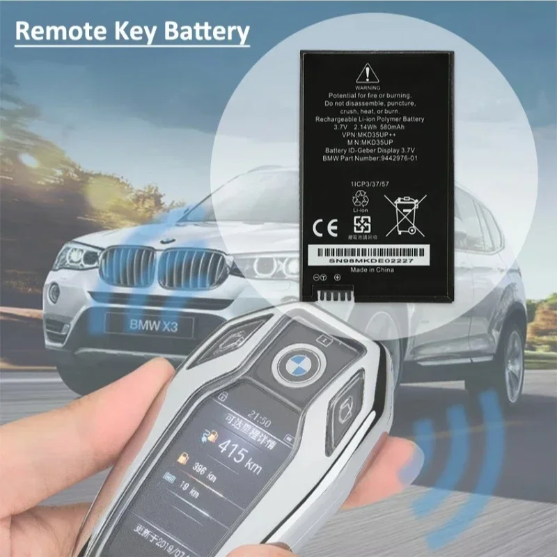MKD35UP 3.7V 580mAh For BMW X3 X4 X5 X6 X7 530Le 730 740 745 760LI 9442976-01 1ICP3/37/57 D-80788 6814351 Remote LCD Key Battery