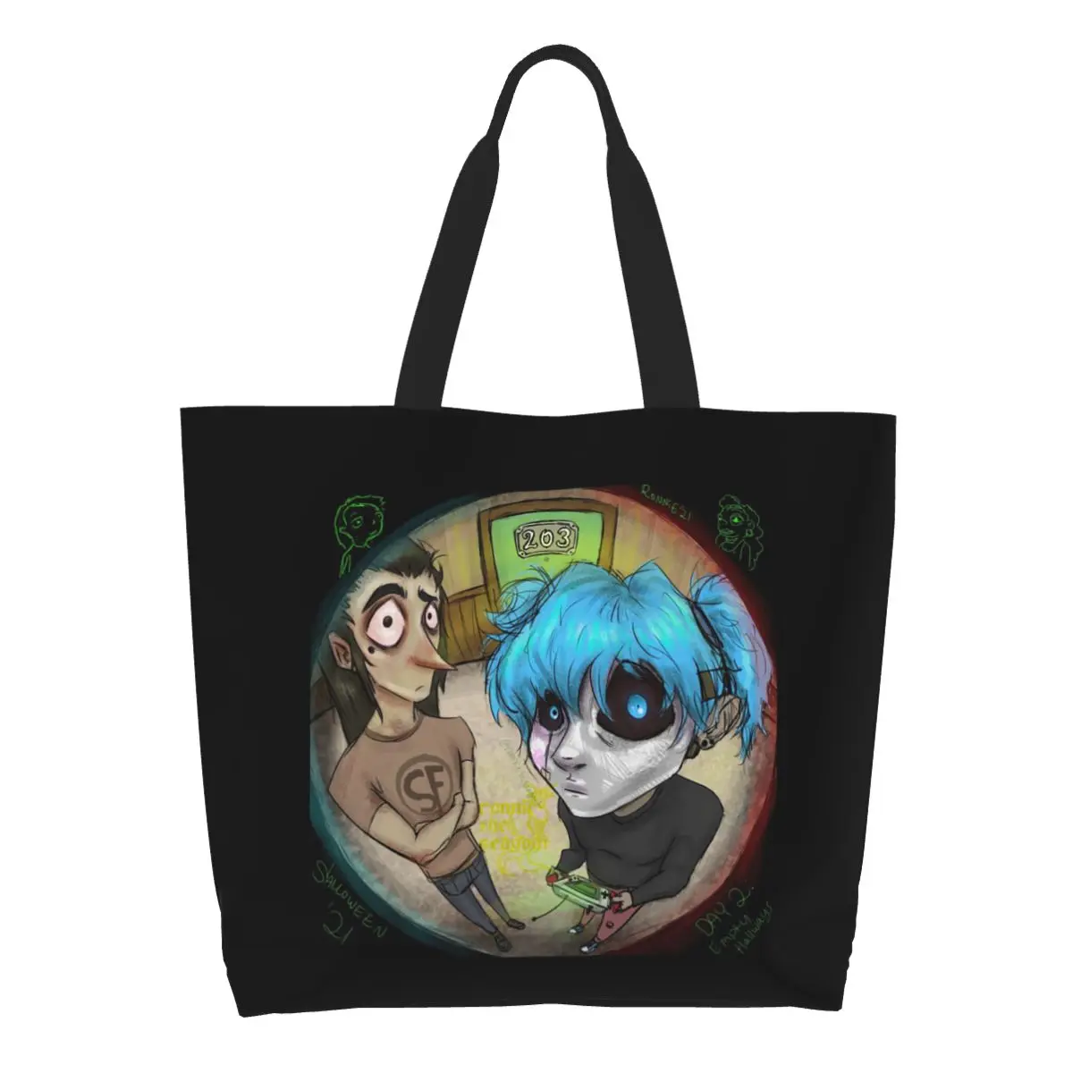 Game Sally Face Terror Adventure Shopping Tote Bag Canvas Large Capacity Shoulder Bags Shopper Grocery Handbag for Women