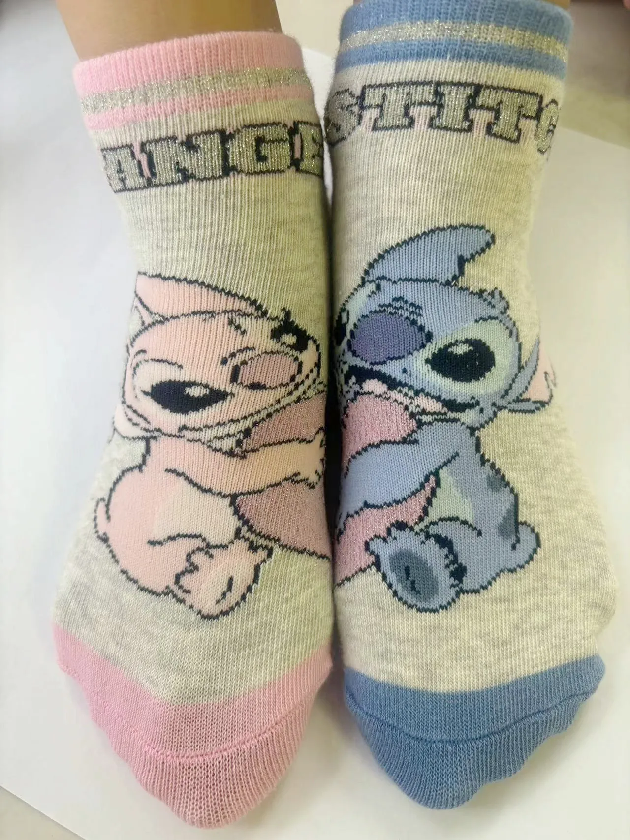 Disney Anime Stitch-calcetines tobilleros de algodón para niños y niñas, medias cortas Kawaii, regalos de Navidad, 5 pares