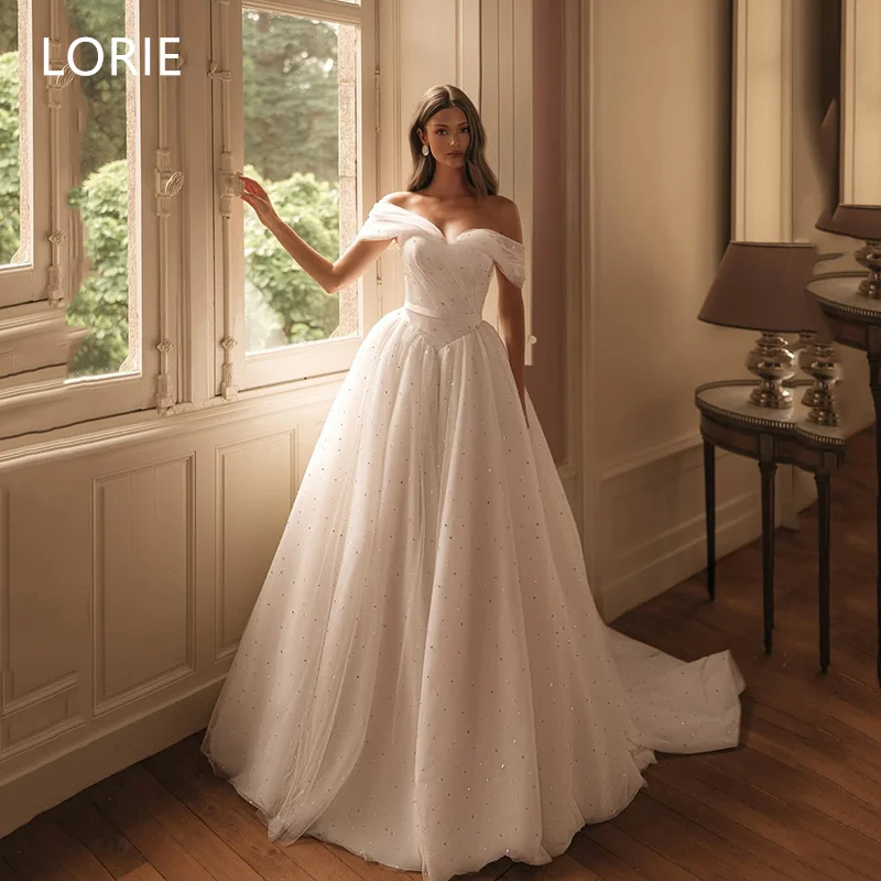 

LORIE Off Shoulder Shiny Tulle A-line Sexy Wedding Dress Bow Bridal Gowns Sweetheart Backless Wedding Gown Customized 2025