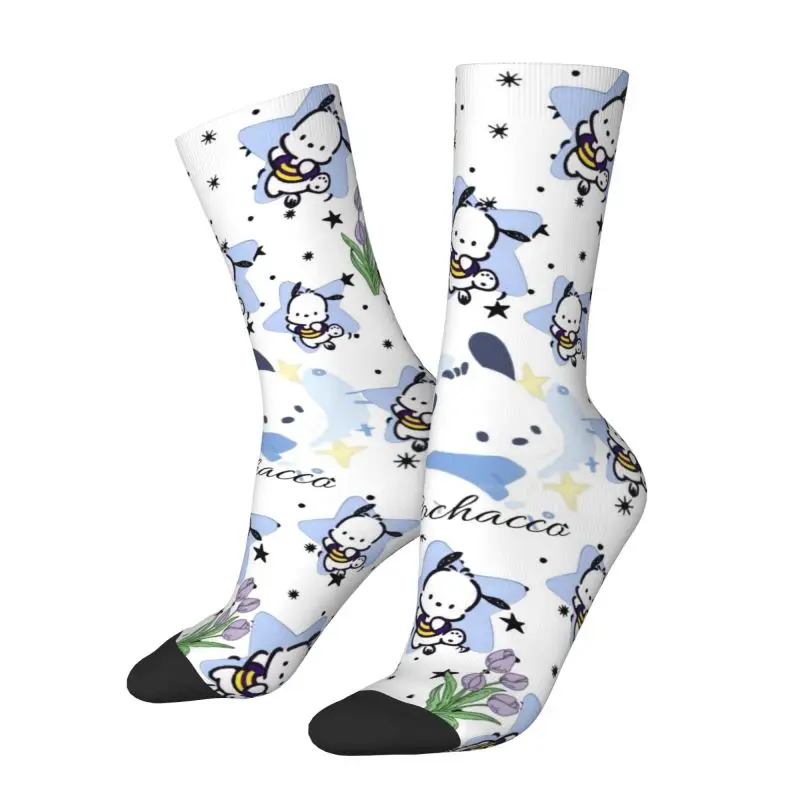 

Пользовательские носки Harajuku в стиле аниме Pochacco для мужчин и женщин, теплые футбольные спортивные носки с 3D принтом