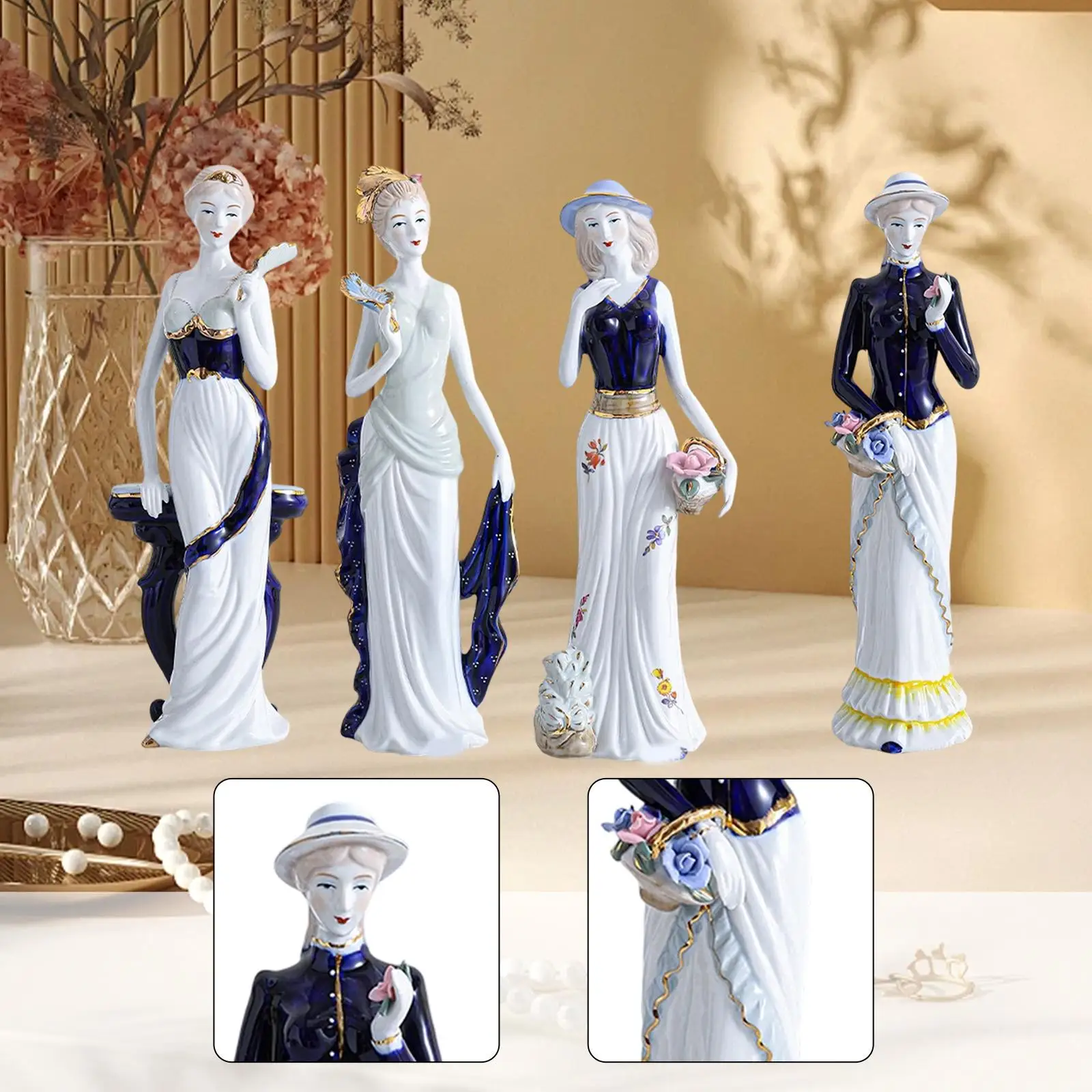 Ceramic Girl Statue Collectible Crafts Lady Figurine Sculpture Ornament for Fireplace Bookshelf Living Room Desk Bedroom view 4