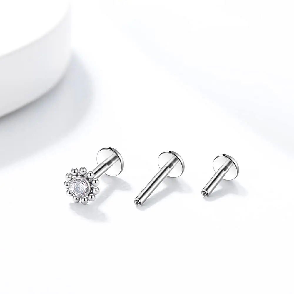 ASTM F136 Titanium Mini Beaded Sun Labret Stud 16G 18G CZ Flower Tragus Cartilage Helix Conch Nose Piercing Body Jewelry view 5