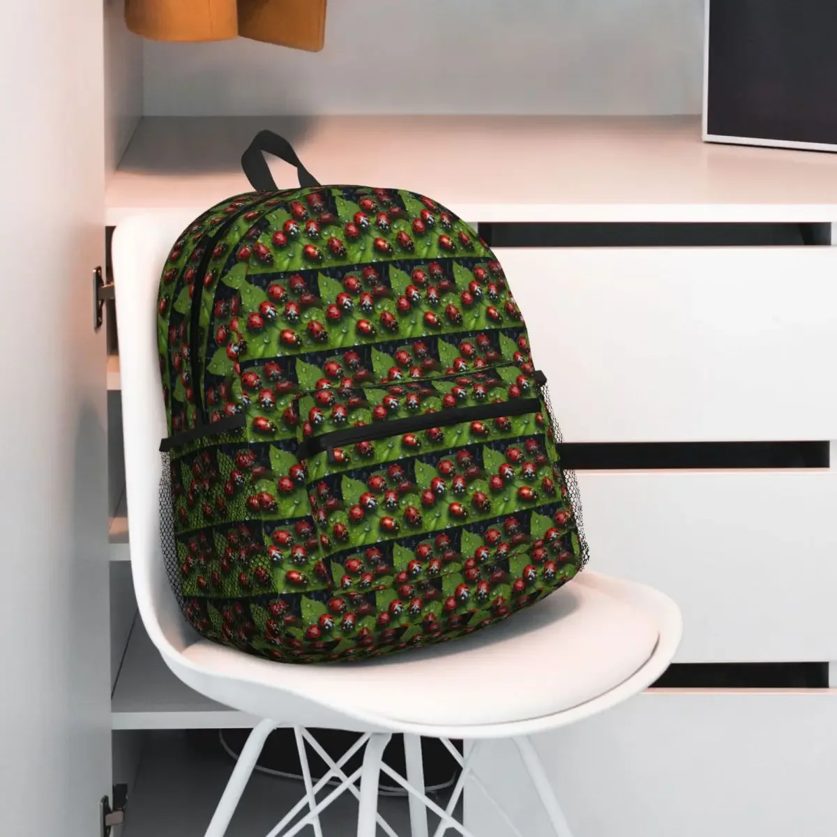 Red Ladybugs With Water Drops Student Backpack School Bag Hiking Travel Daypack for Men Women Fashion Bookbag Shoulder Bags