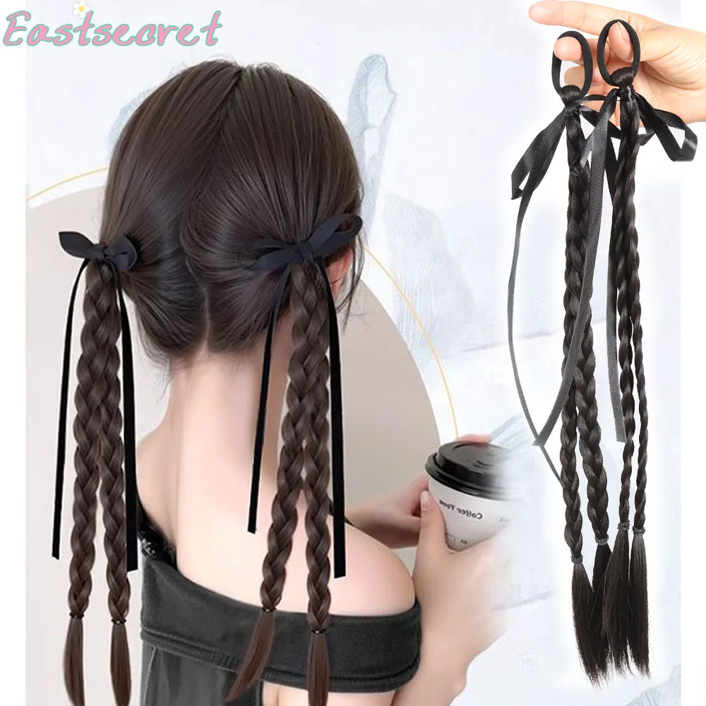 EAST Matte High-temperature Hair Synthetic Wig Ponytail Fluffy Braided Hair Sweet Cool Girl Elastic Hair Loop Boxing Braid Wig