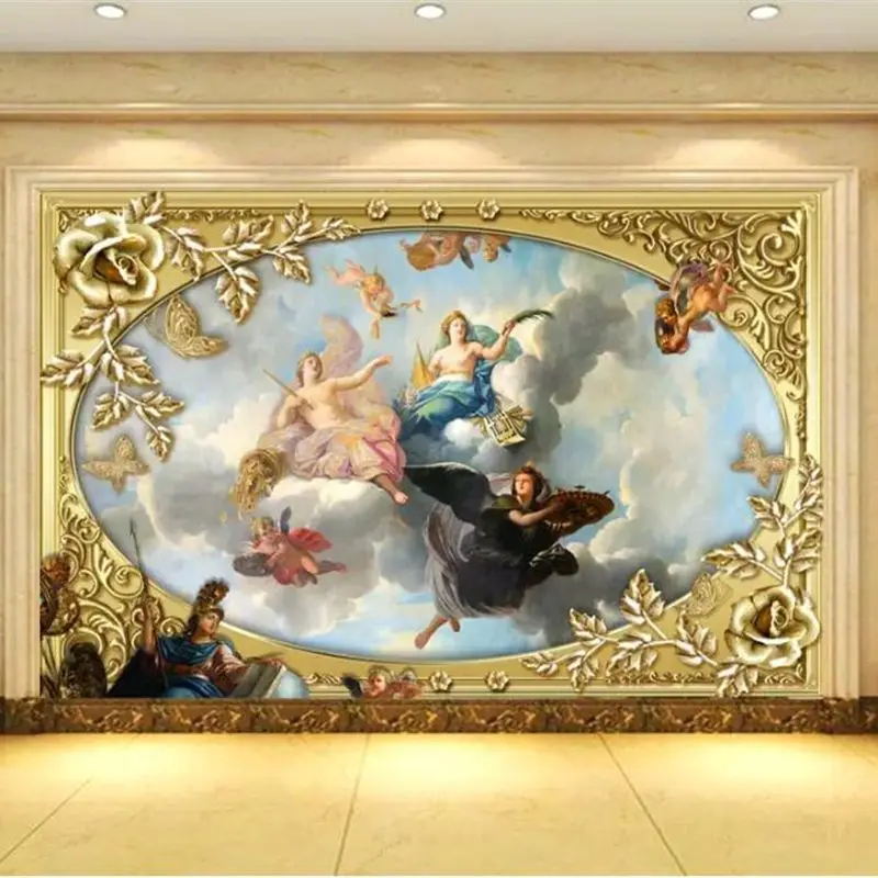 

Custom wallpaper 3d photo murals royal classic European court oil painting background beauty garden angel beauty character mural