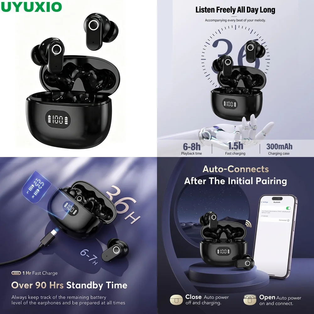 Kabellose Kopfhörer, Ohrhörer, Headset, tiefe Bässe, automatische Kopplung, geringe Latenz, Bluetooth 5.4 für Smartphone, Laptop und Tablet.