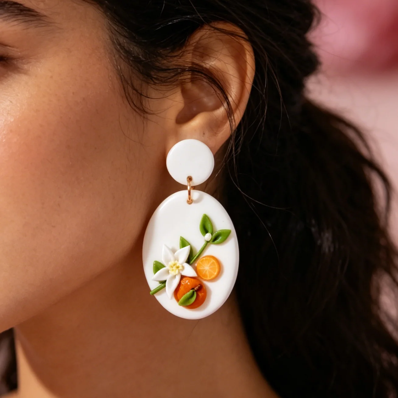 Floral Multi Shapes Dangle Citrus Fruits Ring Trendy Fashion Orange Polymer Clay Earrings Women\'s Spring Summer Accessory Gift