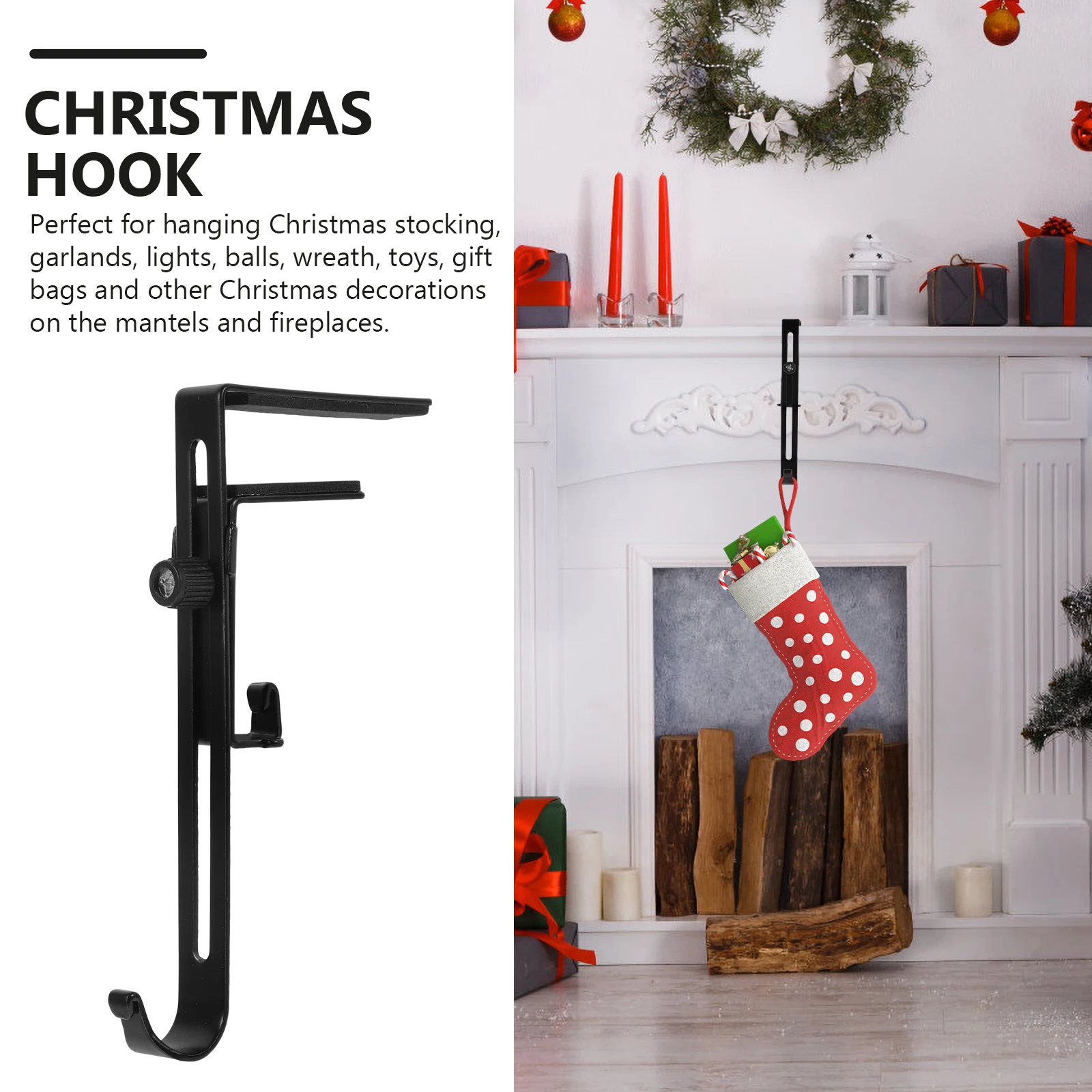 

2Pcs Christmas Stocking Holders Strong Fireplace Hooks Telescopic Mantel Hangers Xmas Stocking Holder Decor Xmas Mantel Hook