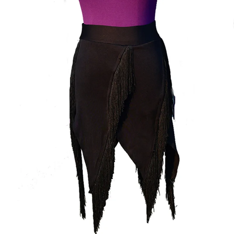 Womens Fringed Latin Dance Skirt Lady Solid Color Split Tassels Skirts Cha-cha Samba Tango Jazz Dance Stage Performance Costume