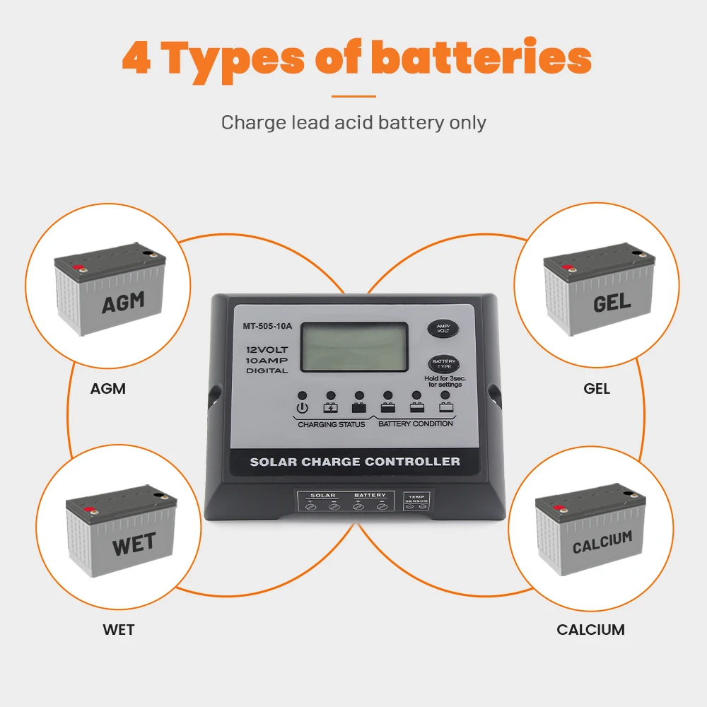 PWM Solar Panel Max 25V Charger Controller DC 12V 10A Compatible with AGM Gel WET and CALCIUM Battery Charge for RV Camping