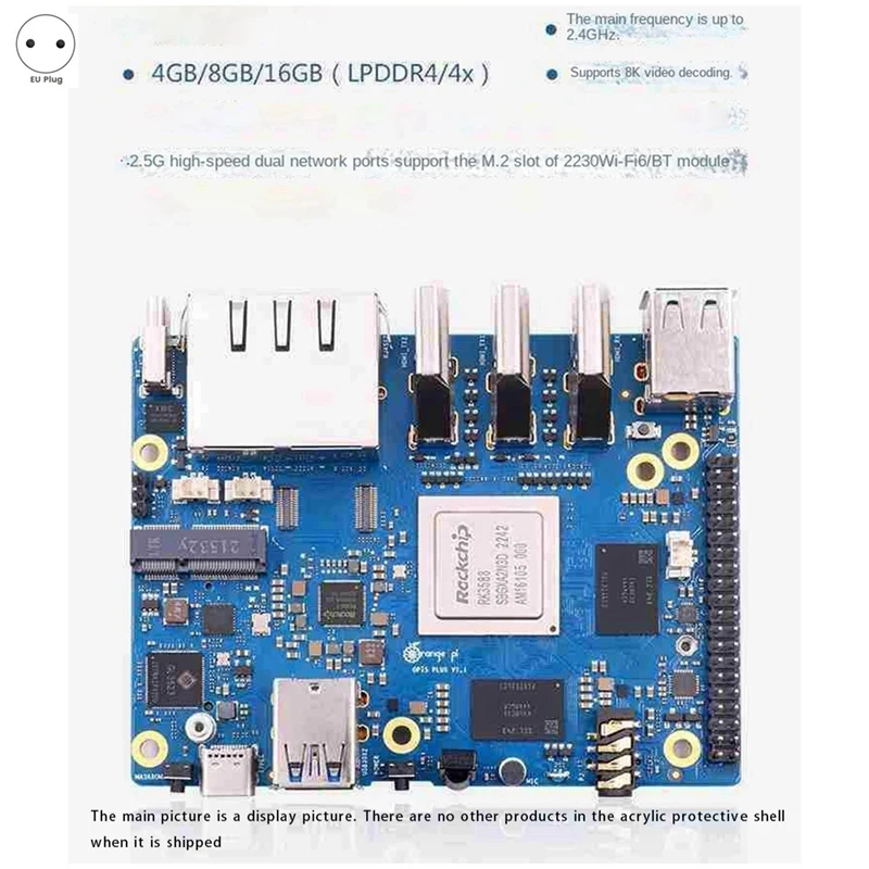 For Orange Peel 5 Plus 16GBRAM+256GB Emmc Module RK3588 Octa-Core Support 8K Video 2.5G Wifi6 Module Replacement Parts EU Plug