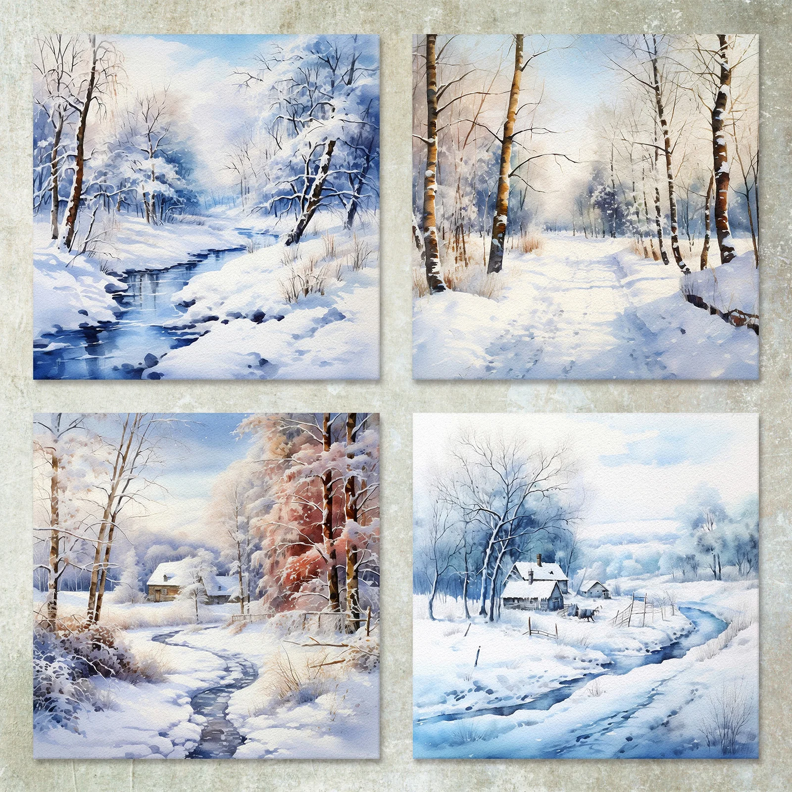 36 Sheets 6inch (Christmas Blue Snow Scene) Clipping Thin Paper For Bullet Diary, Junk Magazine, Greeting Card Background