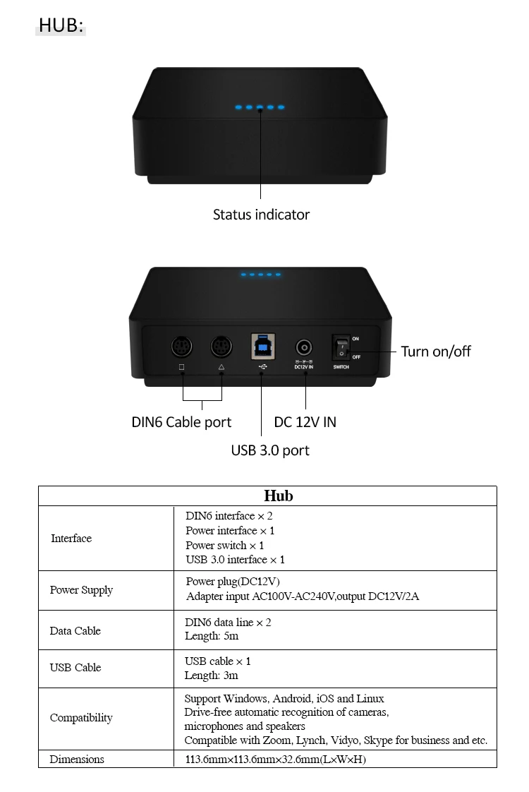 JJTS All-in-One Video Conferencing System USB 12x Zoom Ptz Video Camera With Microphone Large Conference Camera Kit