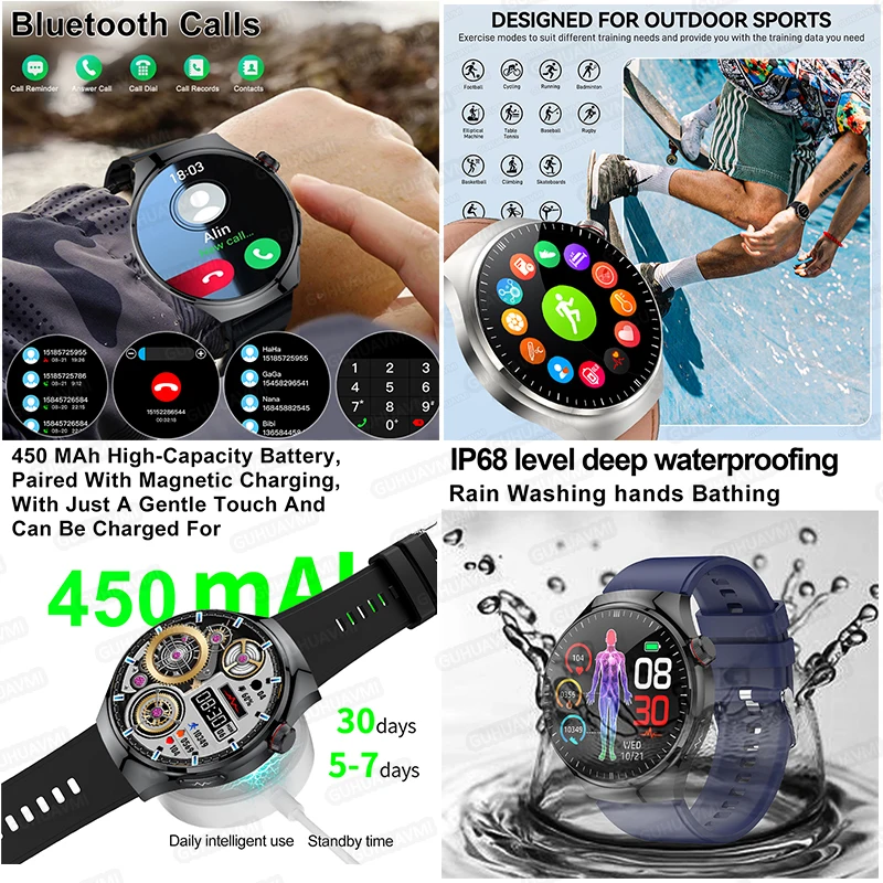 2024 New Medical Grade Smart Watch Blood Sugar Blood Lipid Uric Acid ECG+PPG Body Temperature Bluetooth Call Health Smartwatch