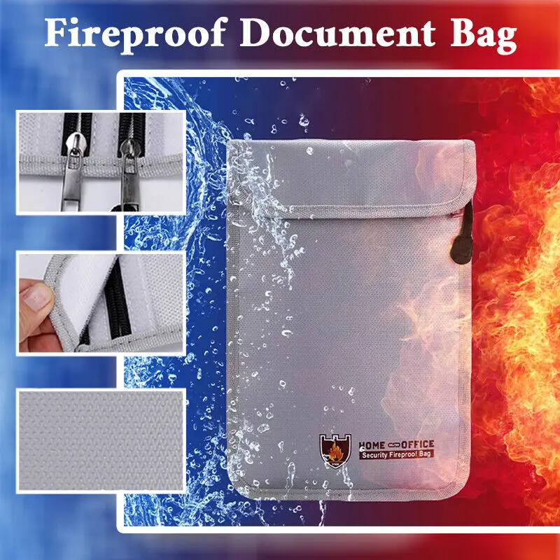 Fireproof Document Bag Zipped Document Pouch Fireproof Money Safe Bag Fire Water Resistant Dual-Pocket Safe Storage Bags