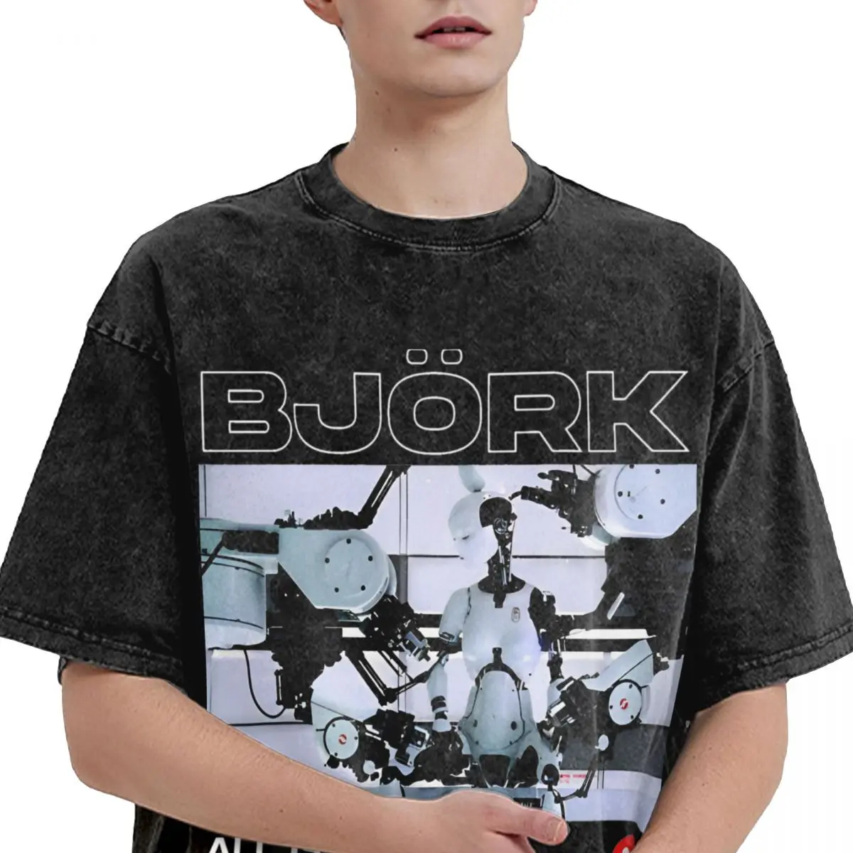 Bjork All Is Full Of Love Washed T Shirt Streetwear Hip Hop Vintage T-Shirts Tee Shirt Men Women Short Sleeve High Street