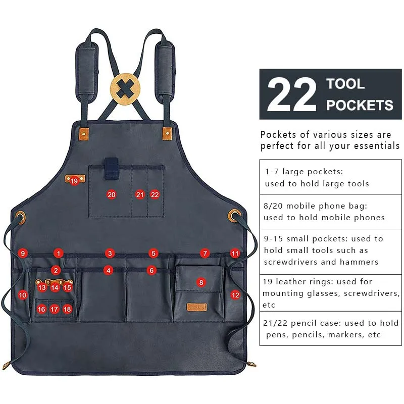 Thickened Waterproof And Wear-Resistant Kitchen Canvas Adult Man Auto Repairman Lumberjack Multi-function Tool Pocket Apron