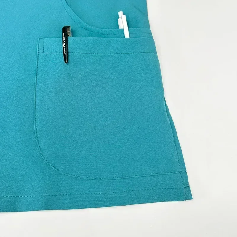 Uniformes médicos Unisex para enfermera con cuello en V, Top para mujer, ropa de trabajo para médico de Hospital, uniforme de trabajo para cirugía Dental Oral, manga corta