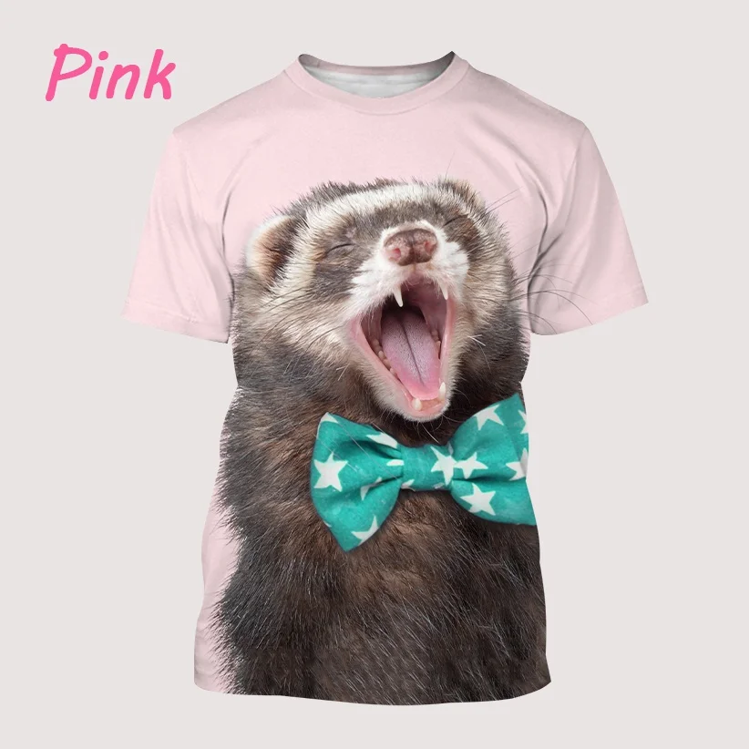 Unisex Casual Top O-neck Loose Short Sleeves Summer Fashion Creative New Animal Cute Ferret 3D Printing T-shirt