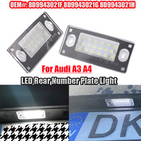 2Pcs For Audi A3 S3 8L 2000-2003 A4 S4 B5 RS4 1999-2001 LED License Plate Light Car Number Plate Lamps Canbus Super Bright White
