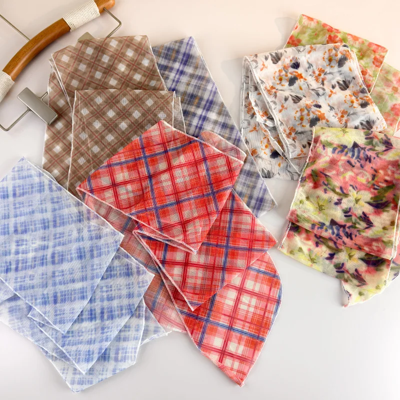 

Spring/Summer Checkered Long Neck Tie Scarf for Women - Lightweight Style with Ribbon Accents Scarf & Neckwarmer Accessory