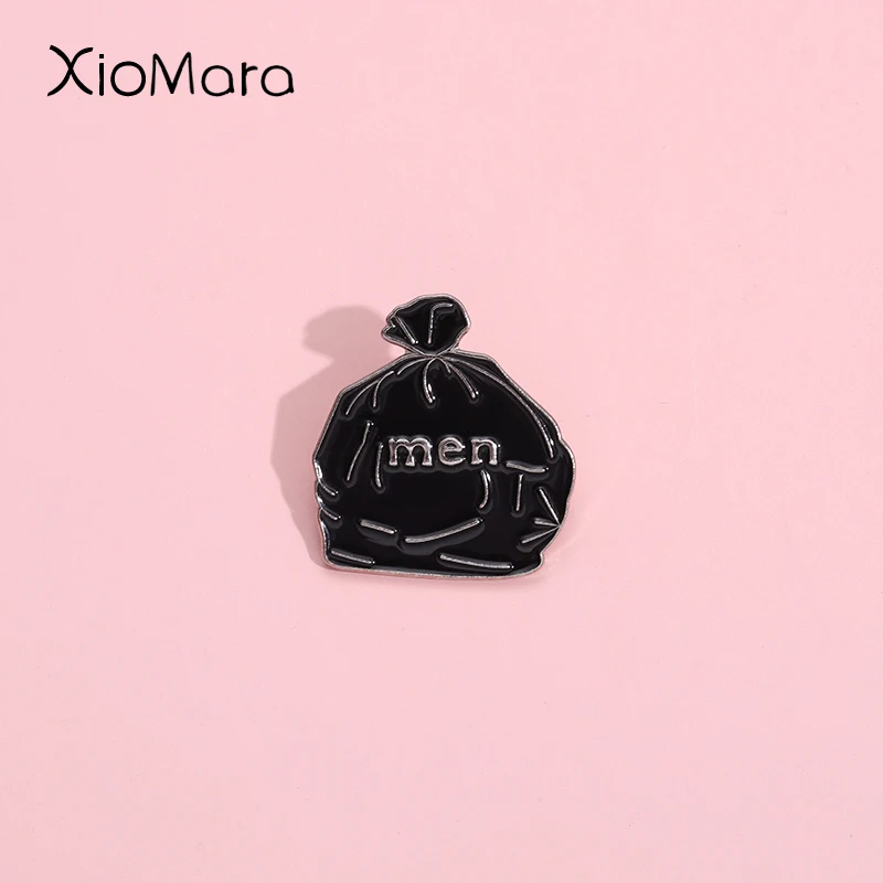 Black Garbage Bag Enamel Pins Custom Hip Hop Trend Punk Brooches Shirt Collar Backpack Lapel Badges Cool Jewelry Gift For Men