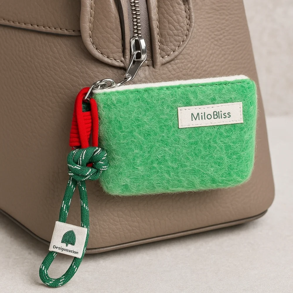 

Small Mini Plush Card Bags Square Korean Travel Coin Purse Ins with Heart Pendant Makeup Handbags Organizer